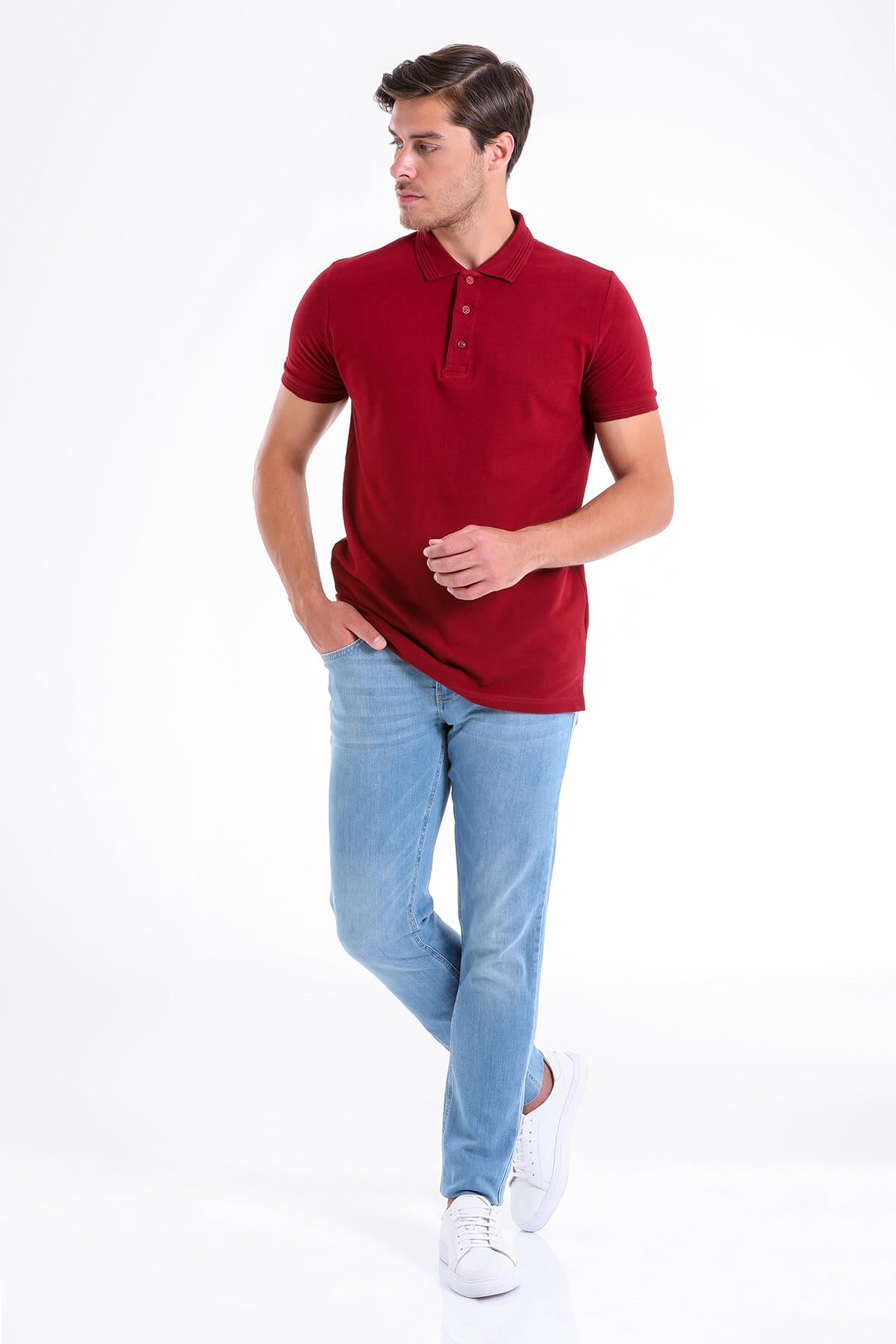 Regular Fit Basic Cotton Burgundy Polo T-Shirt