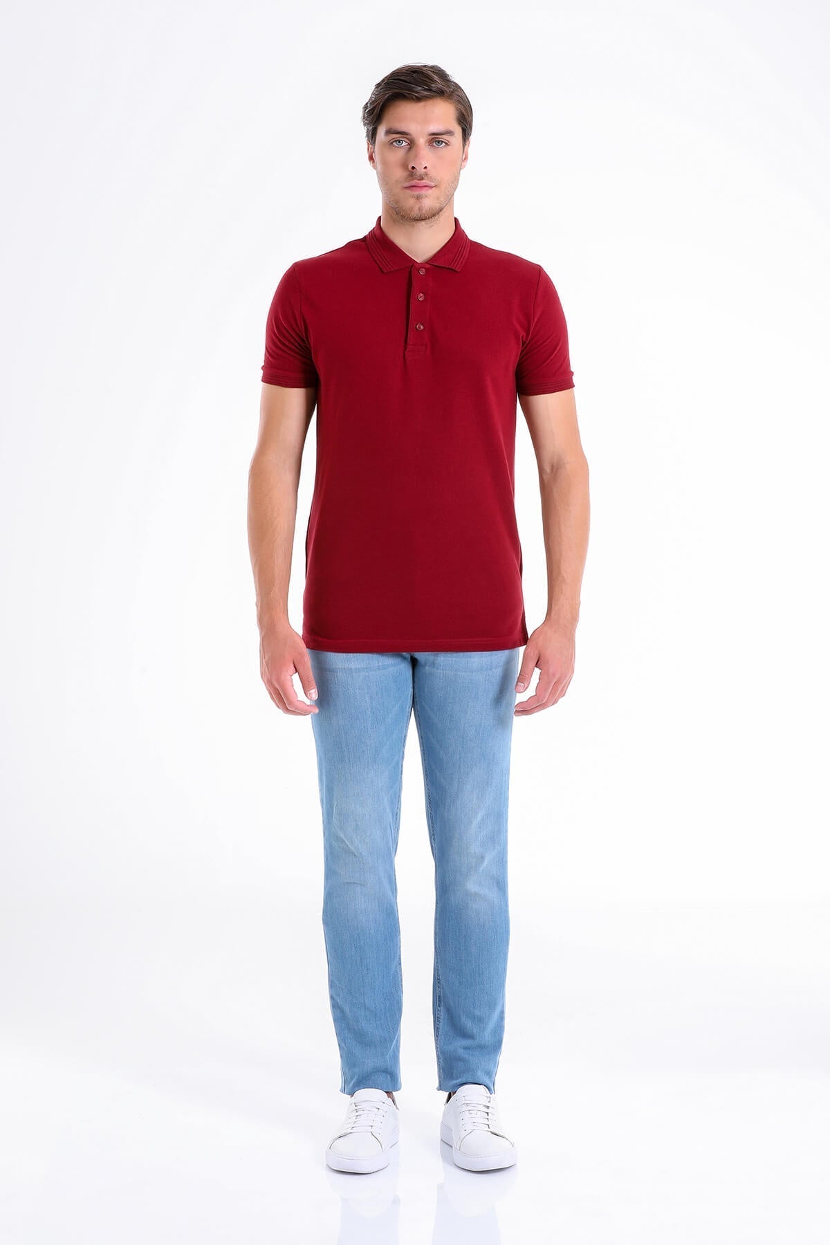 Regular Fit Basic Cotton Burgundy Polo T-Shirt