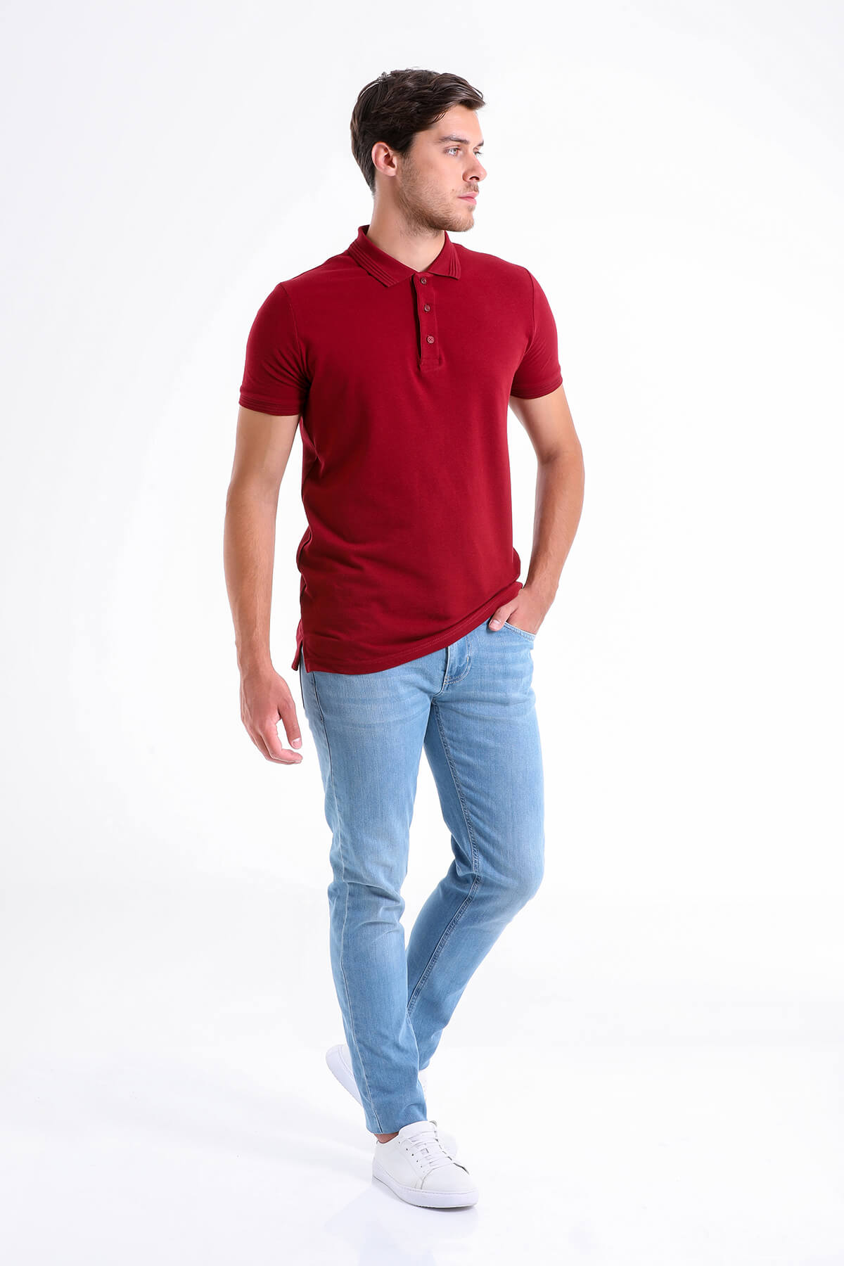 Regular Fit Basic Cotton Burgundy Polo T-Shirt