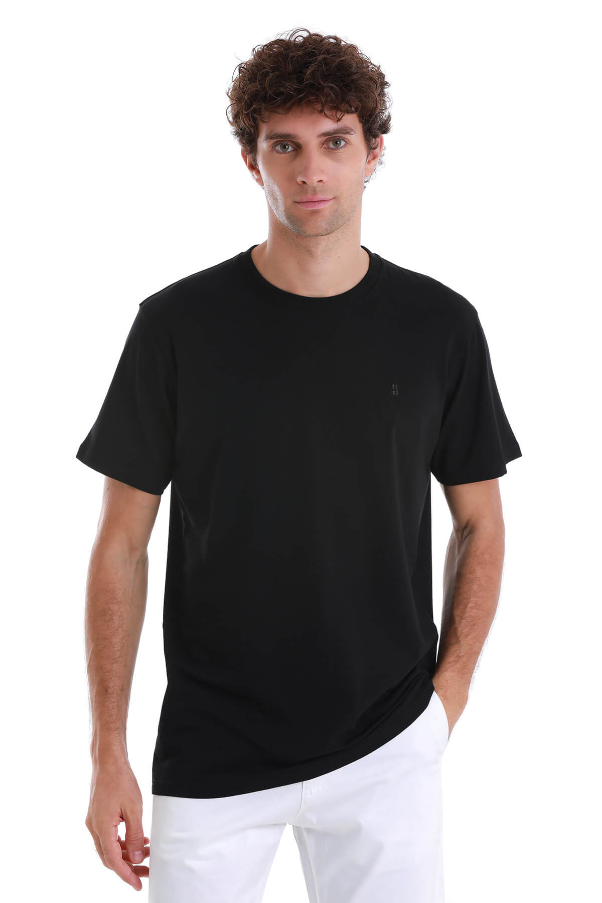 Regular Fit Cotton Blend Black Crewneck T-Shirt