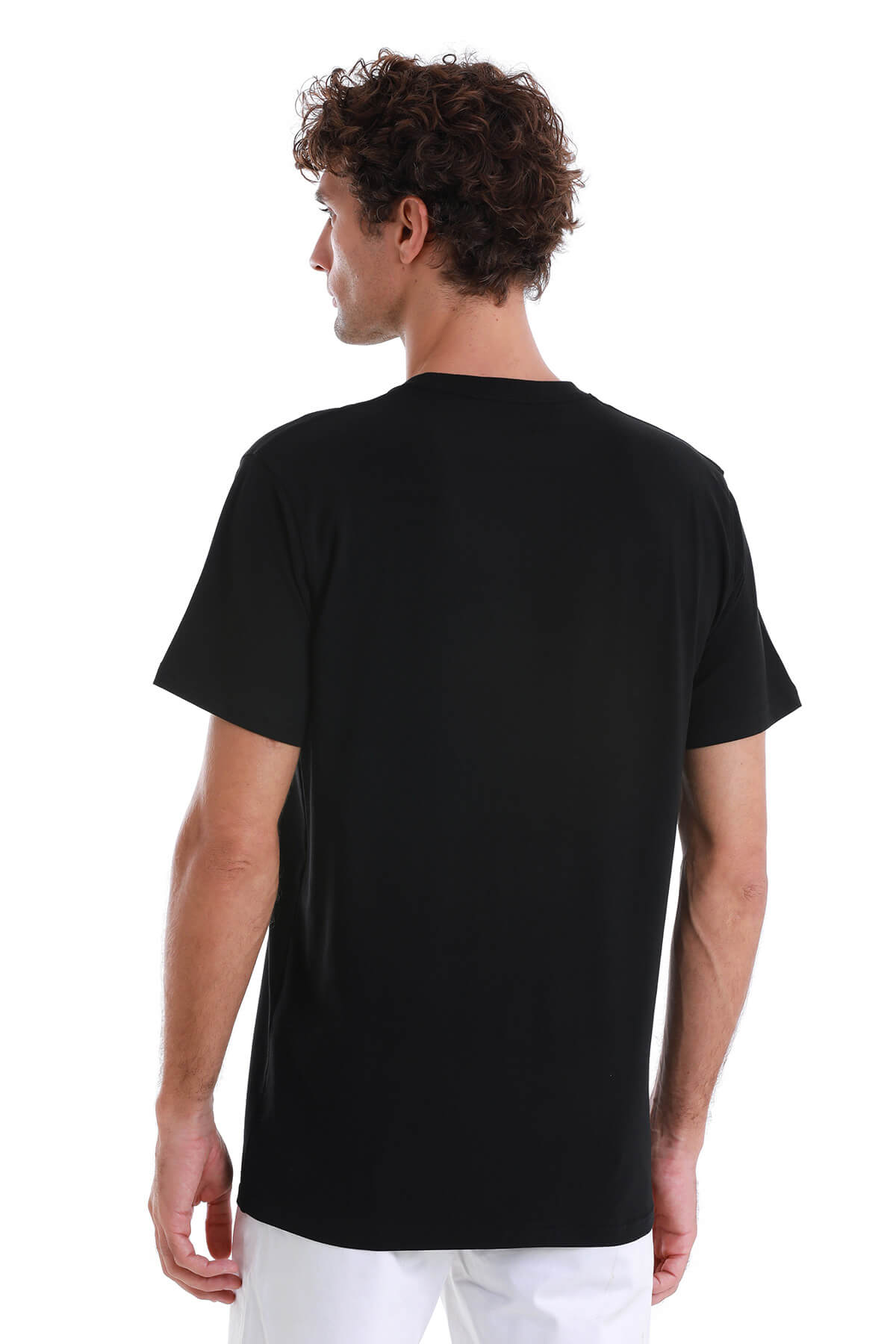 Regular Fit Cotton Blend Black Crewneck T-Shirt