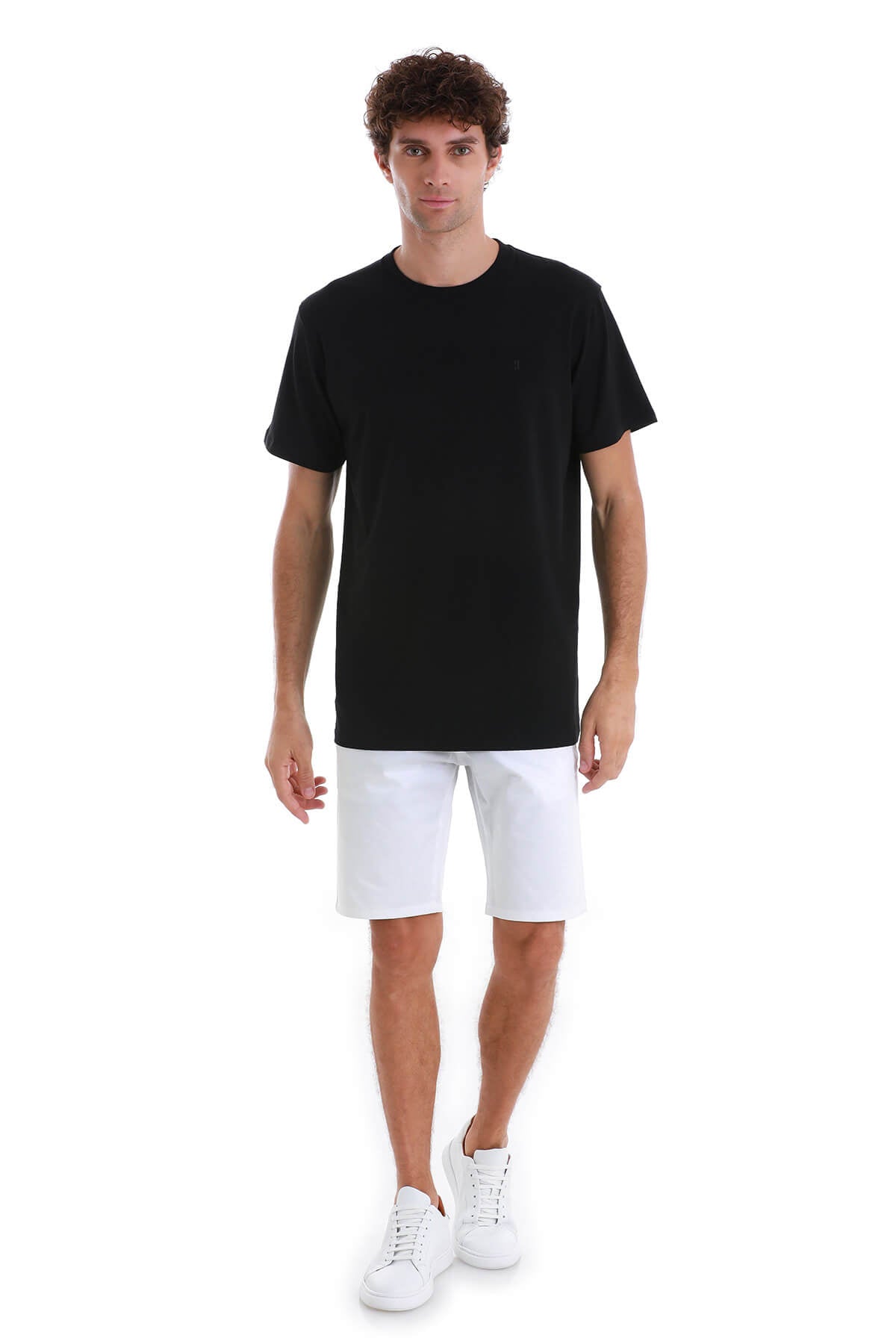Regular Fit Cotton Blend Black Crewneck T-Shirt