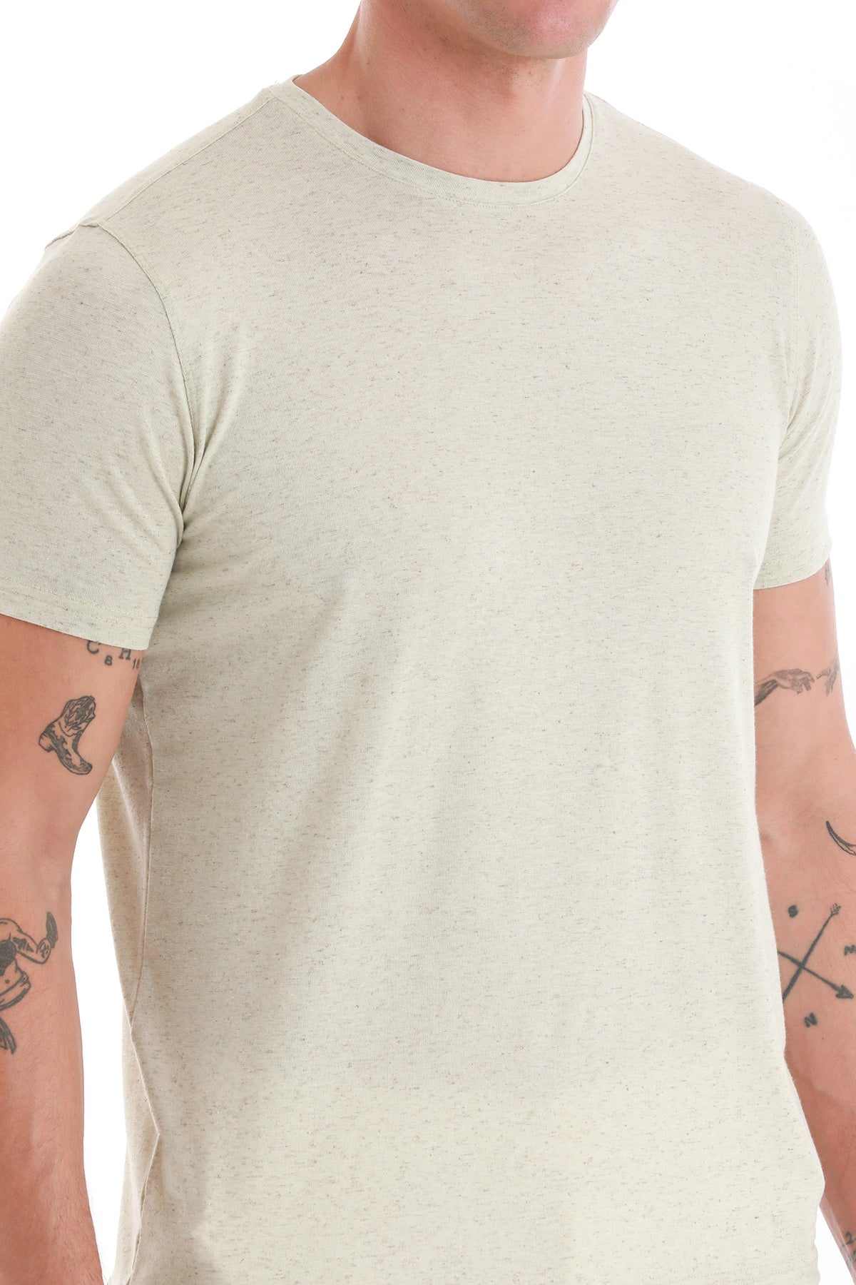 Regular Fit Green Linen-Blend Crewneck T-Shirt
