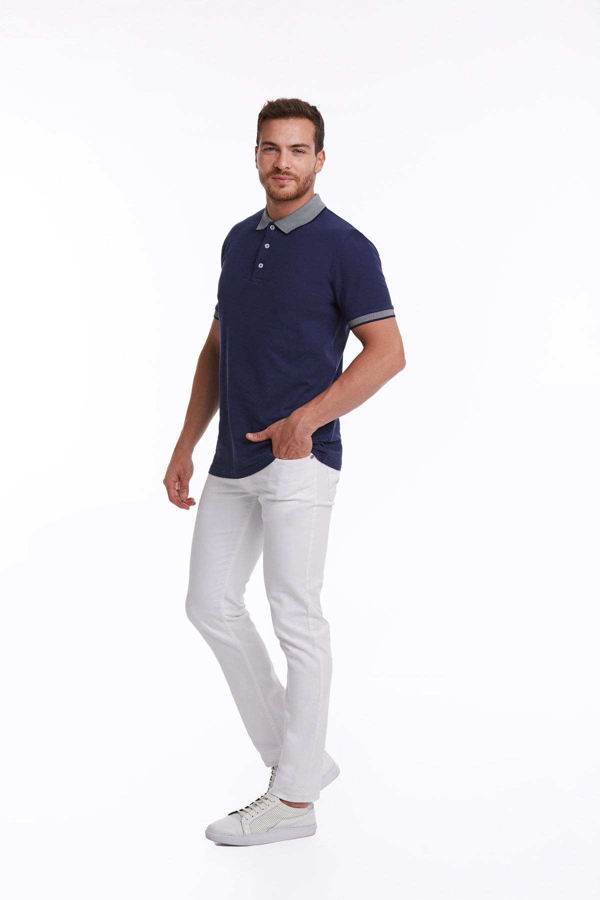 Regular Fit Navy Basic 100% Cotton Polo T-Shirt
