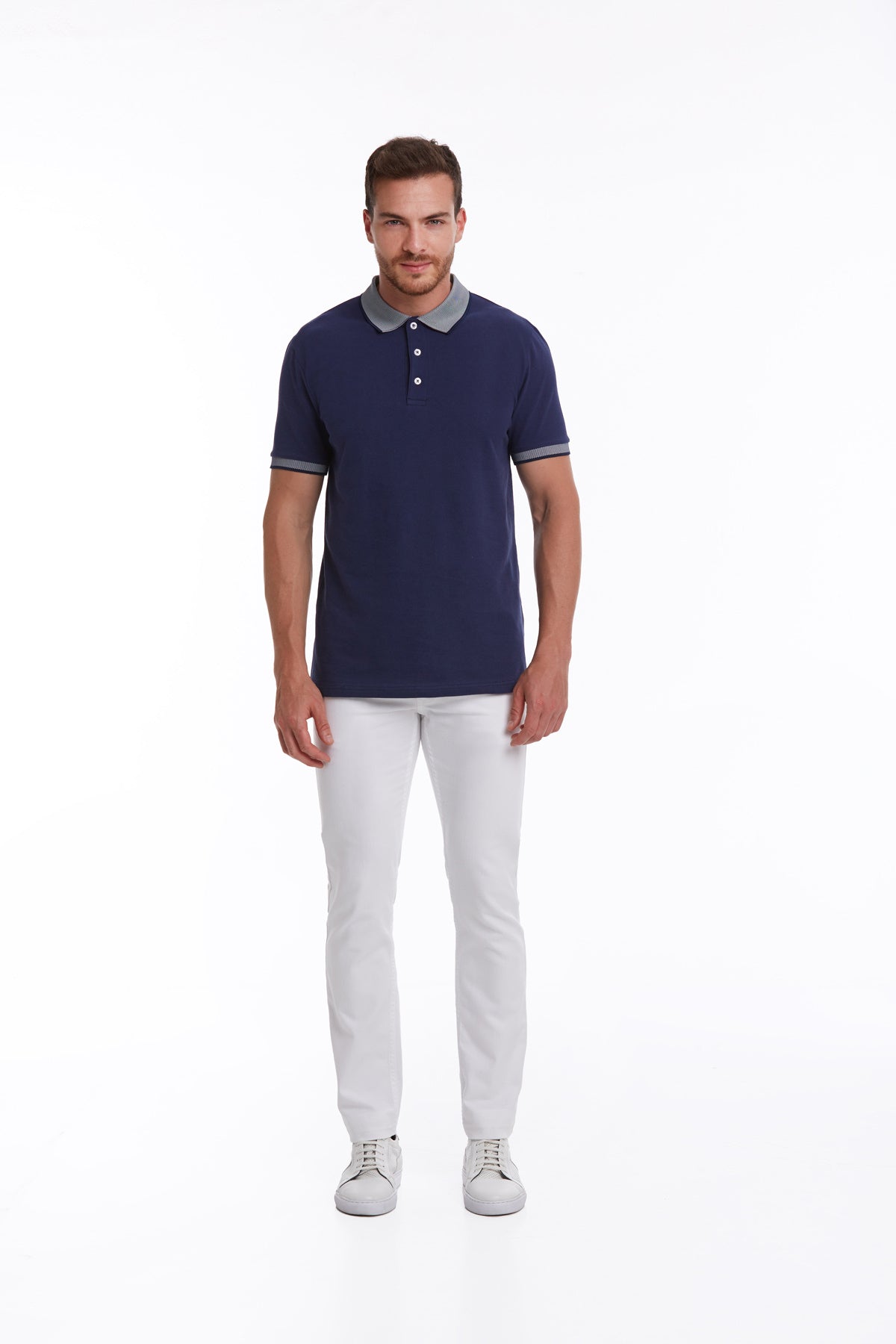 Regular Fit Navy Basic 100% Cotton Polo T-Shirt