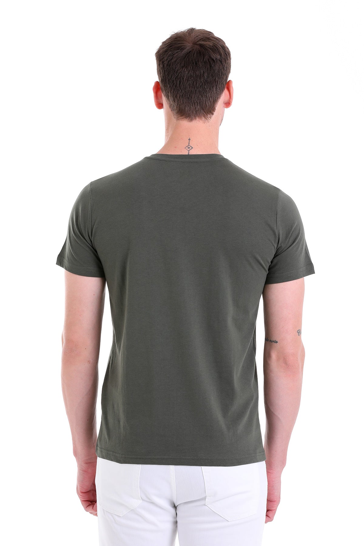 Slim Fit Basic Cotton Khaki V-Neck T-Shirt
