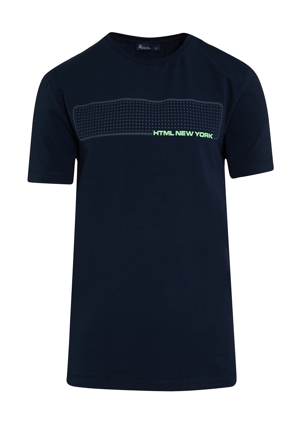 Slim Fit Navy Printed Cotton Blend Crew Neck T-Shirt