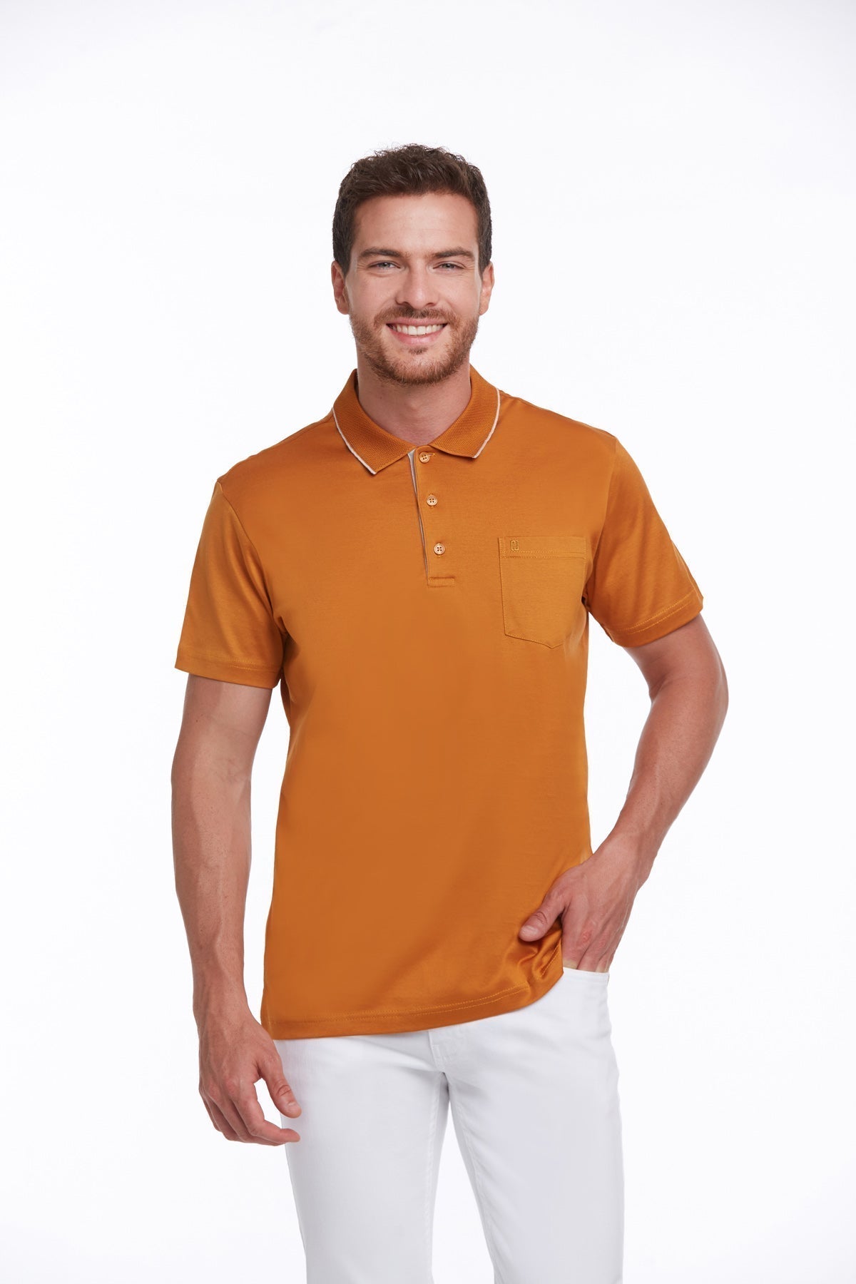 Regular Fit Orange Basic Cotton Polo T-Shirt