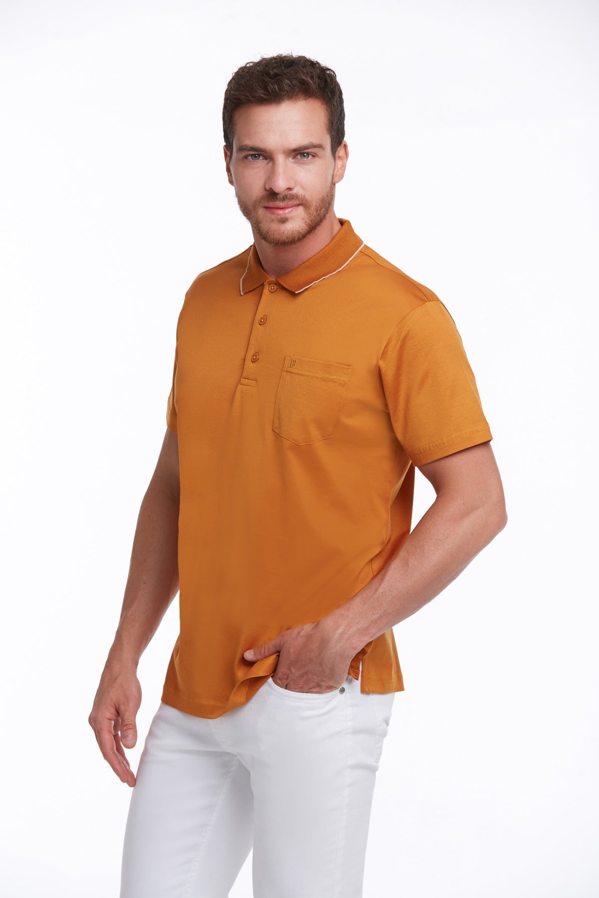 Regular Fit Orange Basic Cotton Polo T-Shirt