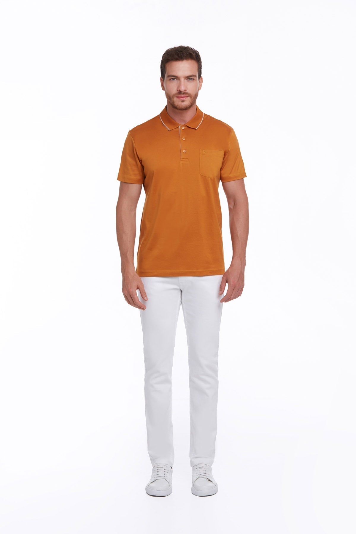 Regular Fit Orange Basic Cotton Polo T-Shirt