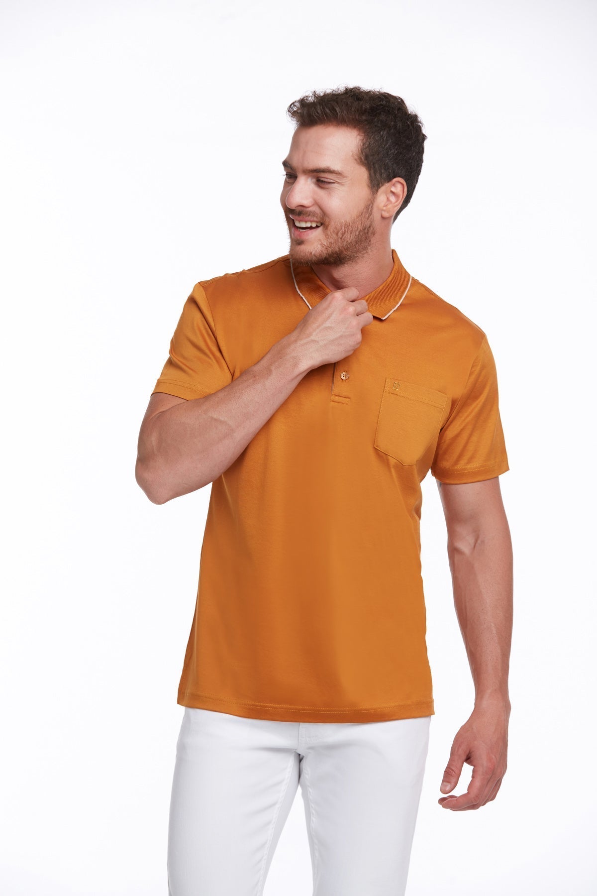 Regular Fit Orange Basic Cotton Polo T-Shirt