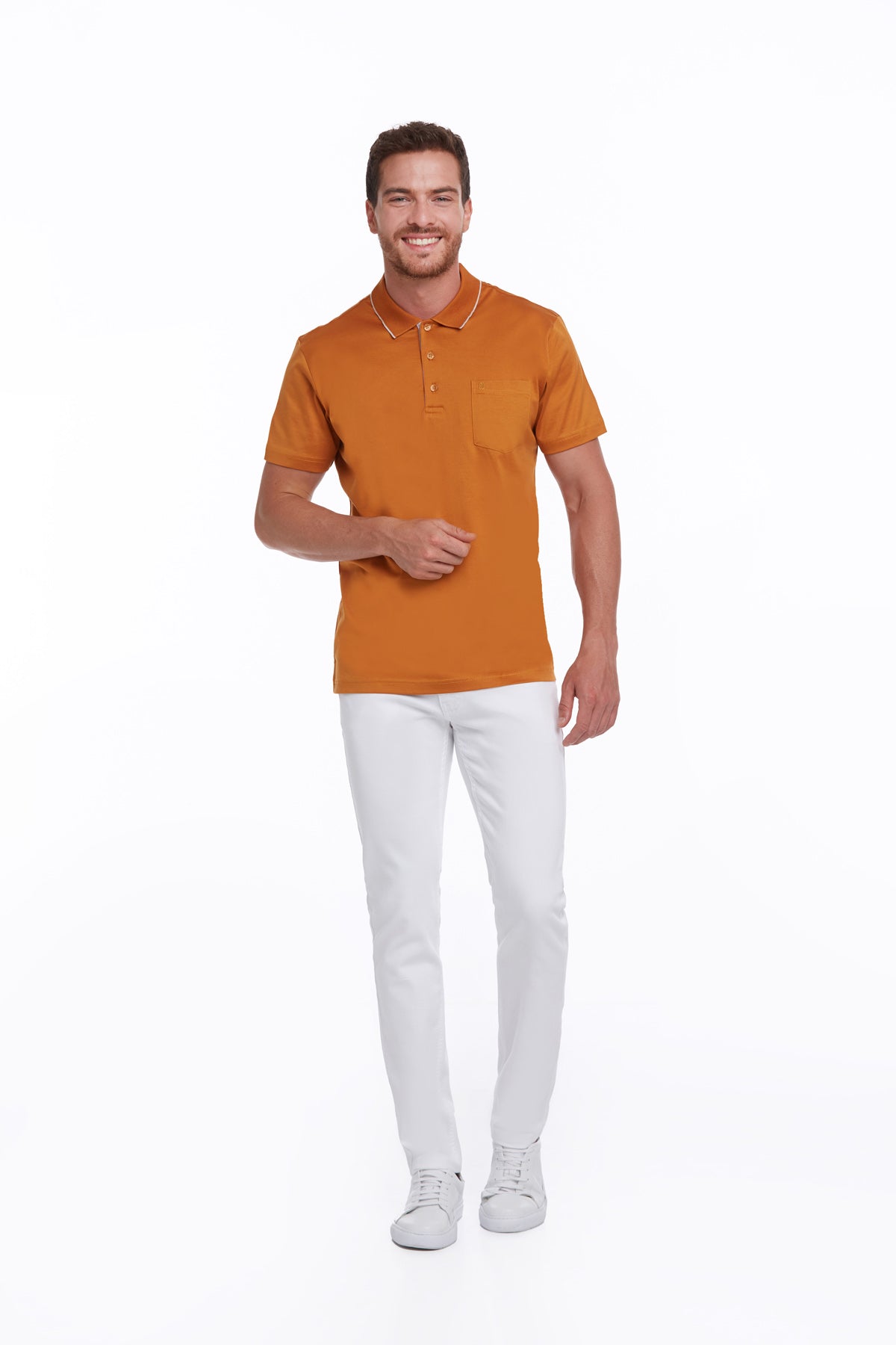 Regular Fit Orange Basic Cotton Polo T-Shirt