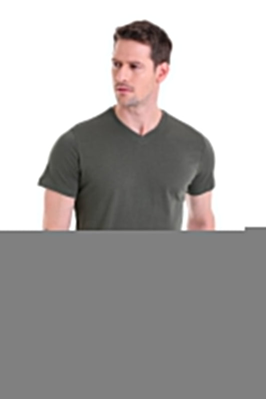 Slim Fit Basic Cotton Khaki V-Neck T-Shirt