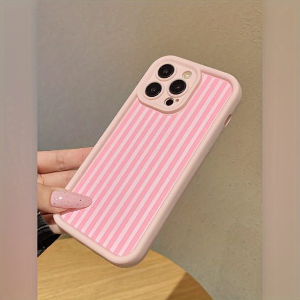 White Powder Stripe Pink Frosted All-Inclusive Drop-Proof Shockproof Protection Mobile Phone Shell, applicable to iPhone 16 15 13 14 12 11 Pro Max 14 15 16 Plus