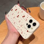 A Vintage-Style White Polka Dot Bow And Cherry TPU Shock-Resistant Case That Offers Complete Protection, Specifically Made for Apple Iphone Models 6 Through 16 Pro Max.
