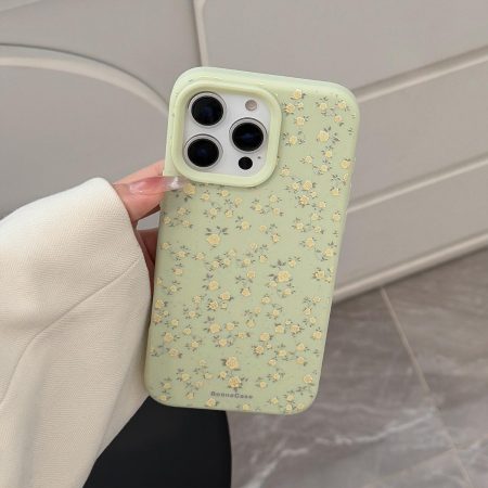 Milky Green Yellow Small Rose Full Cover Anti-Fall Protective Case for Mobile Phone Protection for iPhone 16 15 14 13 12 11 Pro Max