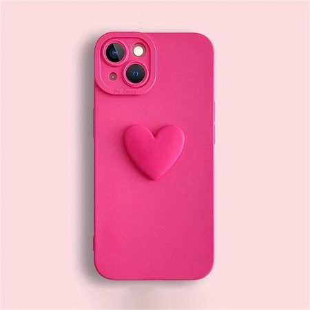 Adorable Soft Phone Case in Bright Pink with a Love Heart Design, Suitable for Iphone Models 11, 12, 13, 14 Pro, And Pro
