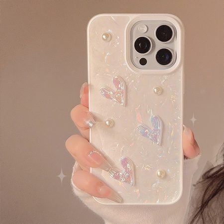 3D Heart Pearl Dreamy Shell Pattern Case for Iphone 16, Compatible with Apple 15, 11, 14 Pro Max, Fairy 13, And Handmade for