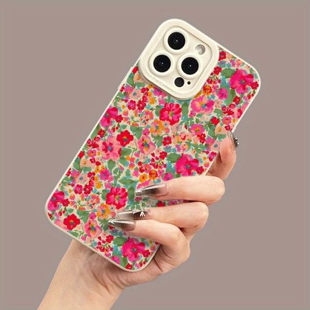 Fashionable And Popular Matte Phone Case with a Pink Floral Pattern, Suitable for Iphone 16, 15, 14, 13, 12, 11 Pro Max/ Pro/ Plus, Featuring a Transparent Soft Back Cover for Drop Protection.